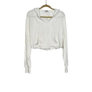 Aerie Cropped Waffle Knit Hoodie White Size XS